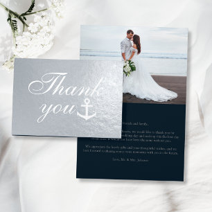 Nautical Wedding Thank You Silver Real Foil Card