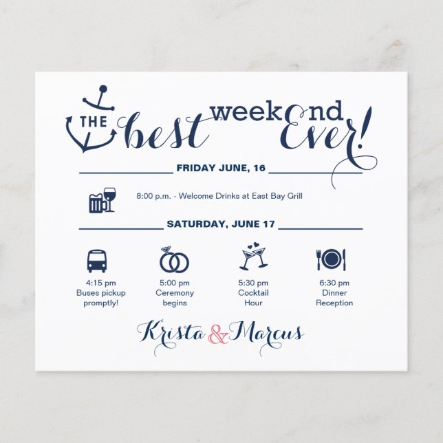 Nautical Wedding Weekend Itinerary (Front)