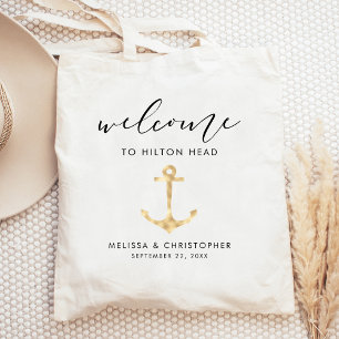 Nautical Wedding Welcome Gold Tote Bag