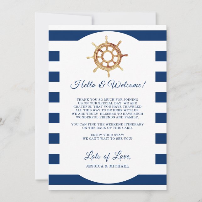 Nautical Wedding Welcome Letter Itinerary Card (Front)