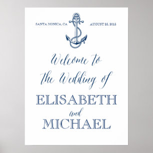 Nautical Wedding Welcome sign, navy blue and white Poster