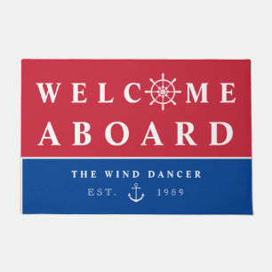Nautical Welcome Aboard Add Name Boat Doormat