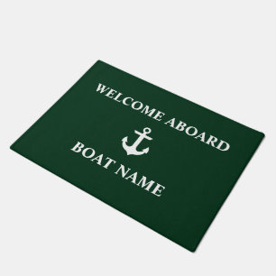 Nautical Welcome Aboard Anchor Green Doormat
