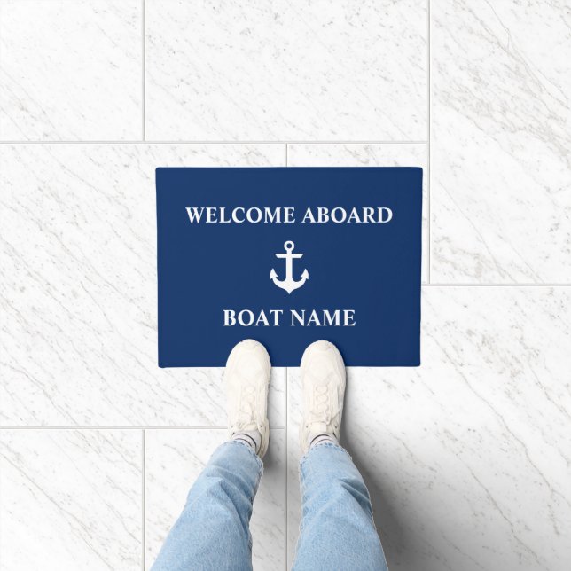 Nautical Welcome Aboard Anchor Navy Blue Doormat (Indoor)