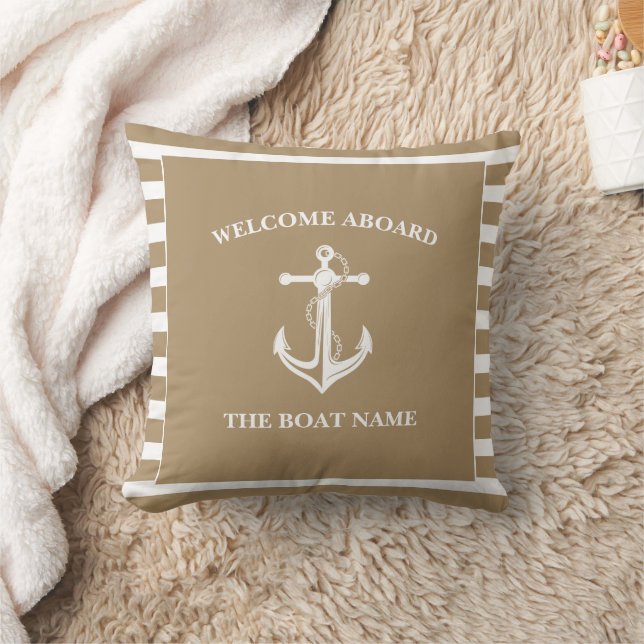 Nautical Welcome Aboard Boat Name Anchor Cushion (Blanket)
