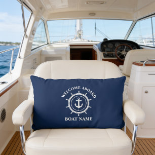 Nautical Welcome Aboard Boat Name Anchor Rope Helm Lumbar Cushion
