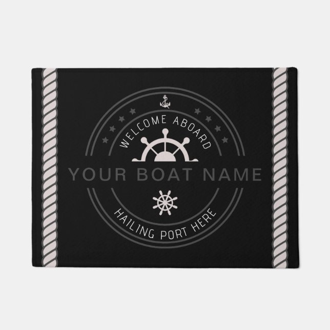 Nautical Welcome Aboard Boat Name  Doormat (Front)