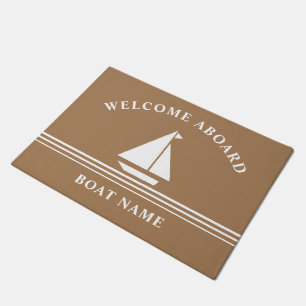 Nautical Welcome Aboard Boating Khaki Name Doormat