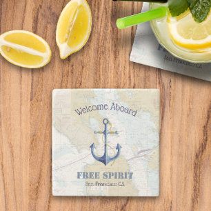 ⚓ Nautical Welcome Aboard San Francisco Bay Stone Coaster