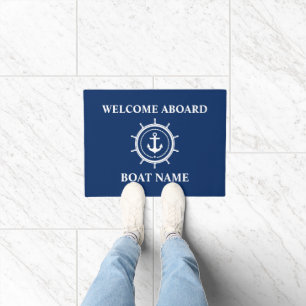 Nautical Welcome Anchor Rope Helm Boat Name Doormat