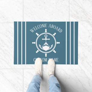 Nautical Welcome captain Boat Anchor Marine Blue Doormat