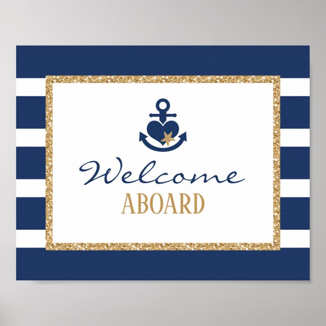 Nautical Welcome Sign Navy & Gold (Front)