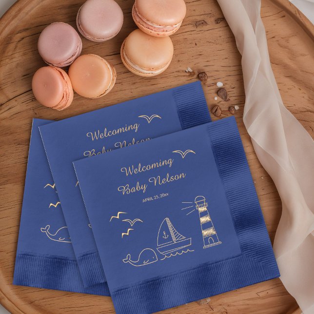 Nautical Welcoming Baby Shower Foil Napkins (Creator Uploaded)