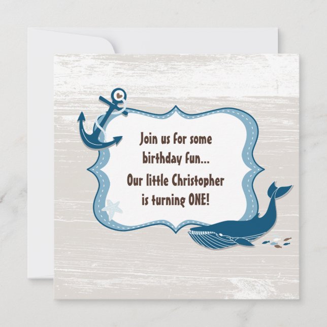 Nautical Whale 1st Birthday Invitations for Boys (Front)