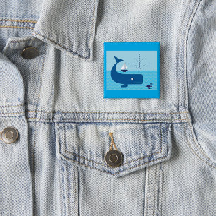 Nautical Whale and Sailboat Ocean Blue Sea 15 Cm Square Badge