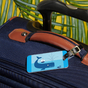 Nautical Whale and Sailboat Ocean Blue Sea Luggage Tag