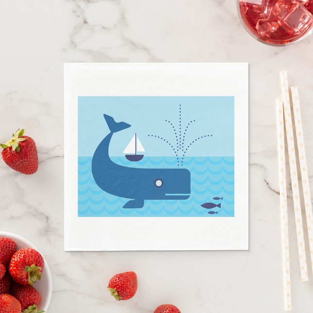 Nautical Whale and Sailboat Ocean Blue Sea Napkin (Creator Uploaded)