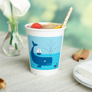 Nautical Whale and Sailboat Ocean Blue Sea Paper Cups