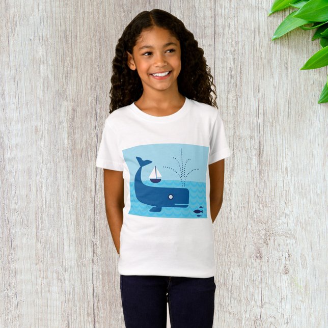 Nautical Whale and Sailboat Ocean Blue Sea T-Shirt (Creator Uploaded)
