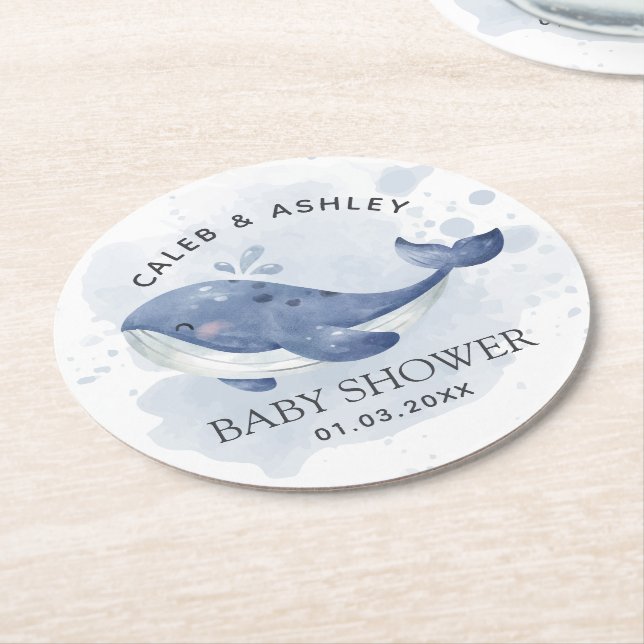 Nautical Whale Baby Shower Coaster (Angled)