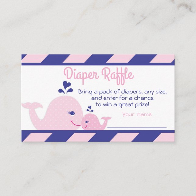 Nautical Whale Baby Shower Diaper Raffle Ticket Enclosure Card (Front)