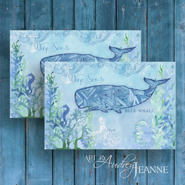 Nautical Whale Beach Seahorse Blue Mint Decoupage Tissue Paper (Creator Uploaded)