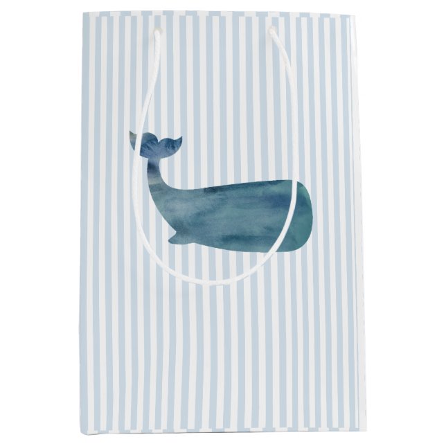 Nautical Whale Blue Stripe Preppy Medium Gift Bag (Front)