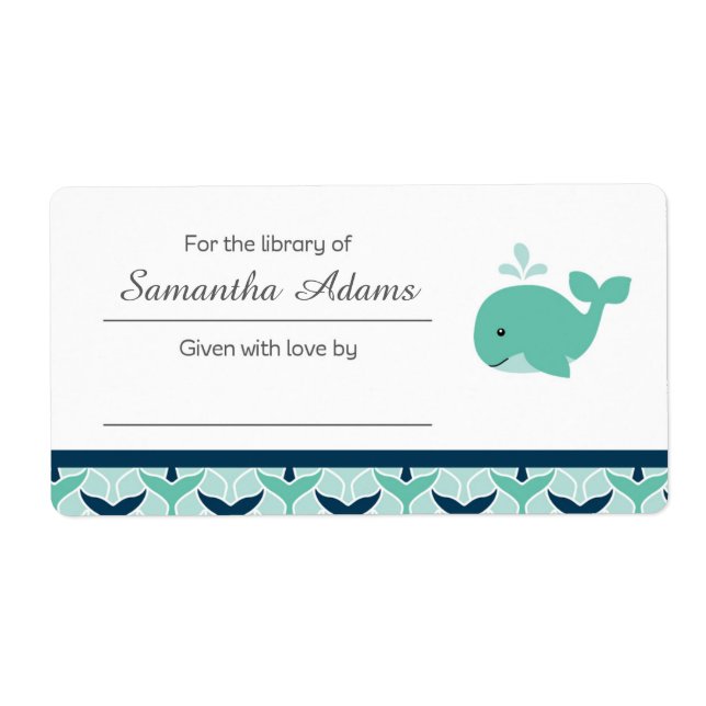 Nautical Whale Bookplate Label Sticker (Front)