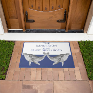 Nautical Whale Grey Blue and White Doormat