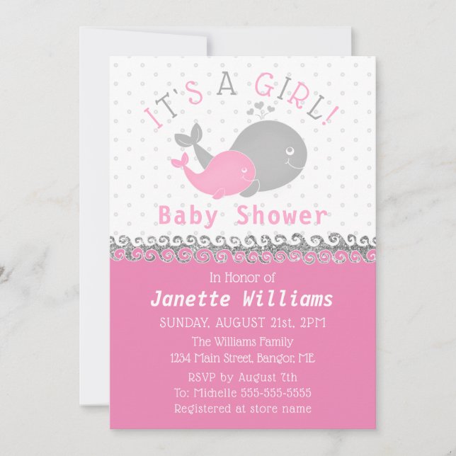 Nautical Whale It's A Girl Baby Shower Invitation (Front)