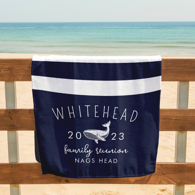 Nautical Whale Navy Monogram Beach Towel (Creator Uploaded)