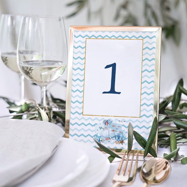 Nautical Whale Under the Sea Baby Shower Birthday Table Number (Creator Uploaded)