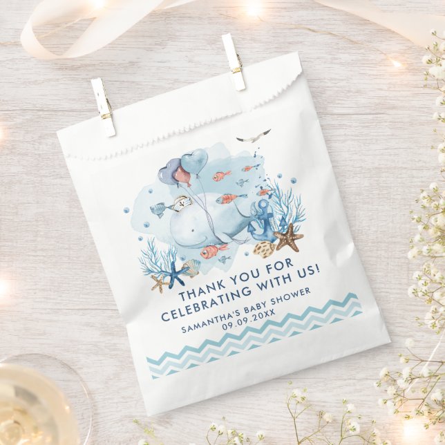 Nautical Whale Under the Sea Blue Boy Baby Shower  Favour Bags (Clipped)