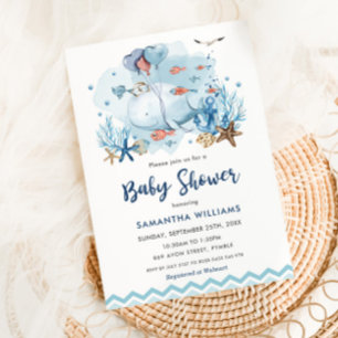 Nautical Whale Under the Sea Blue Boy Baby Shower Invitation