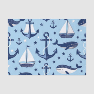 Nautical Whales Anchors Sailboats Pattern Tissue Paper