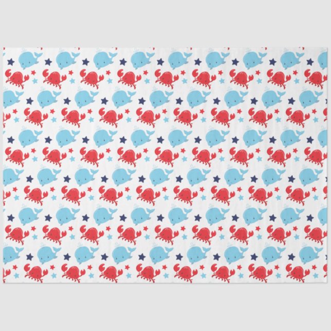 Nautical Whales and Crabs Pattern Tissue Paper (Front)
