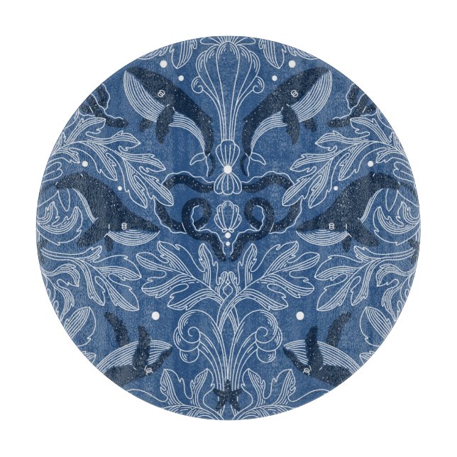 Nautical whales, damask texture pattern. cutting board (Front)
