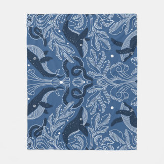 Nautical whales, damask texture pattern. fleece blanket