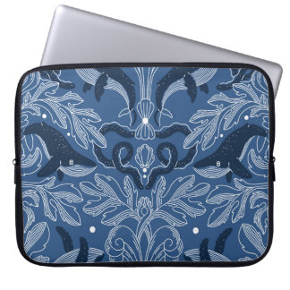 Nautical whales, damask texture pattern. laptop sleeve