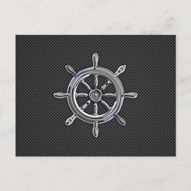 Nautical Wheel on Carbon Fiber Decor Postcard (Front)