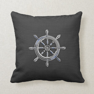Nautical Wheel on Carbon Fibre Decor Cushion