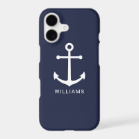 Nautical White Anchor and Custom Name on Navy Blue