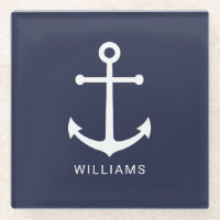 Nautical White Anchor and Custom Name on Navy Blue
