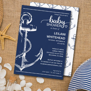 Nautical White Anchor Baby Shower Invitation