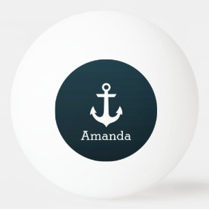 Nautical White Anchor Blue Ombre Personalised Name Ping Pong Ball