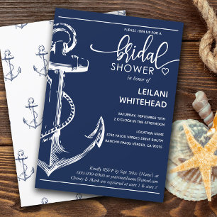 Nautical White Anchor Bridal Shower Navy Invitation