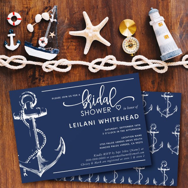 Nautical White Anchor Bridal Shower Navy Invitation (Creator Uploaded)