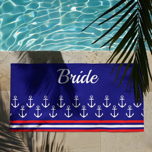 Nautical White Anchor Bride Beach Towel (Creator Uploaded)