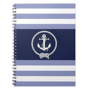 Nautical white anchor/Navy knot/blue/white stripe Notebook