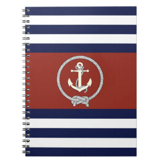 Nautical white anchor/Navy knot/red/white stripe Notebook